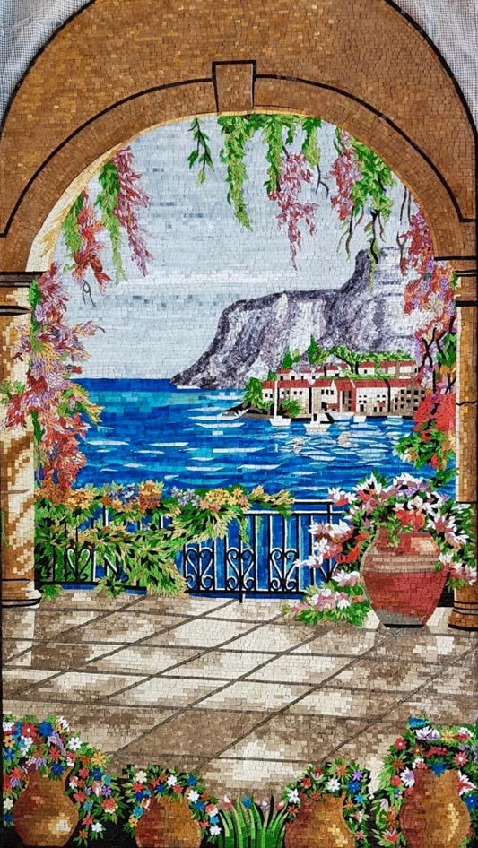 Vertical Coastal Balcony View Mosaic