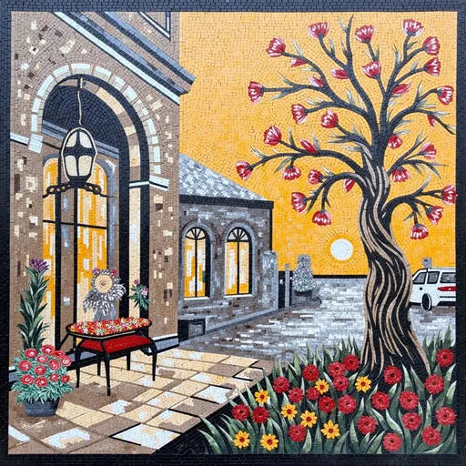 Exclusive Desert Oasis at Dawn Premium  Tile Art Stone Mosaic Art