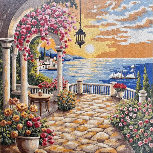 Decorative Desert Oasis at Dawn Premium  Tile Art Stone Mosaic Art