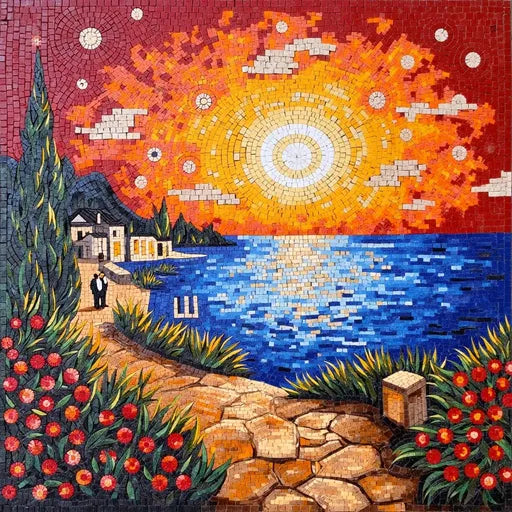 Desert Oasis at Dawn Premium Mosaic Tile Art | Landscape Mosaics | iMosaicArt