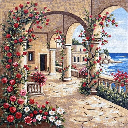 Signature Mediterranean Seascape Premium  Tile Art Stone Mosaic Art