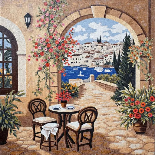 Heritage Desert Oasis at Dawn Premium  Tile Art Stone Mosaic Art