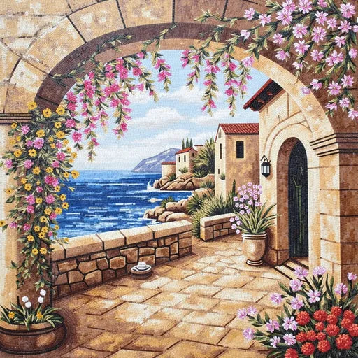 Premium Mediterranean Seascape Premium  Tile Art Stone Mosaic Art