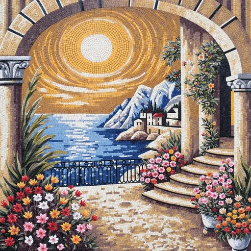 Contemporary Desert Oasis at Dawn Premium  Tile Art Stone Mosaic Art