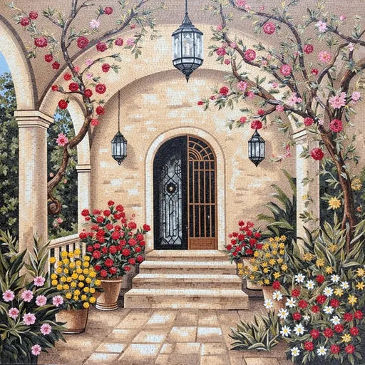 Contemporary Mediterranean Seascape Premium  Tile Art Stone Mosaic Art