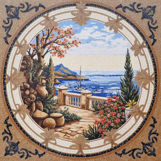 Heritage Mediterranean Seascape Premium  Tile Art Stone Mosaic Art