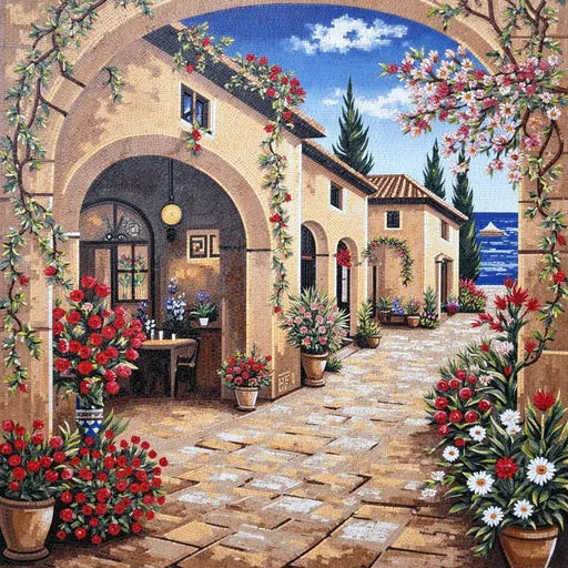 Classic Desert Oasis at Dawn Premium  Tile Art Stone Mosaic Art