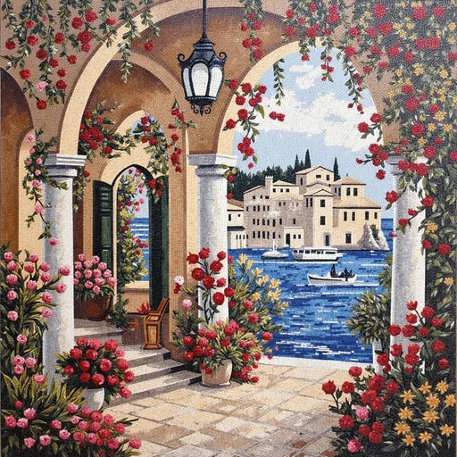 Contemporary Tuscan Vineyard Sunset Premium  Tile Art Stone Mosaic Art