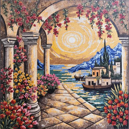 Premium Mediterranean Seascape Premium  Tile Art Stone Mosaic Art