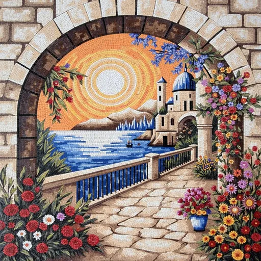 Luxury Tuscan Vineyard Sunset Premium  Tile Art Stone Mosaic Art