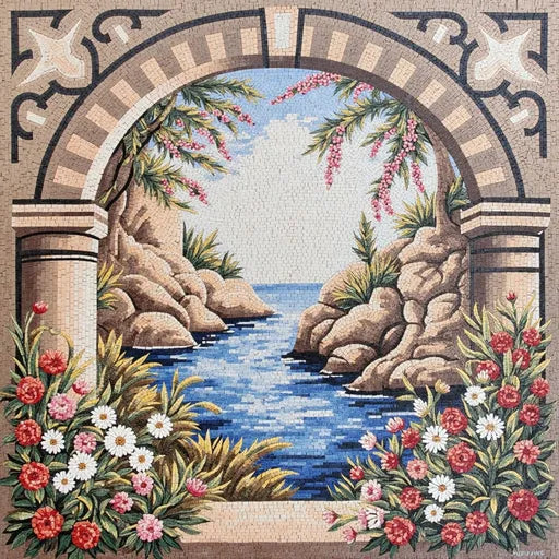 Premium Mediterranean Seascape Premium  Tile Art Stone Mosaic Art