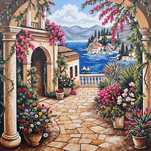 Stonecrafted Forest Stream in Autumn Premium  Tile Art Stone Mosaic Art