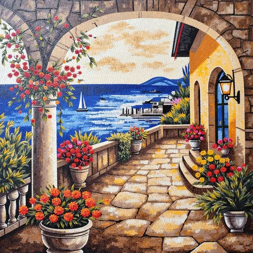 Elegant Tuscan Vineyard Sunset Premium  Tile Art Stone Mosaic Art