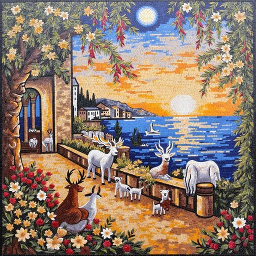 Bespoke Mediterranean Seascape Premium  Tile Art Stone Mosaic Art