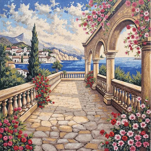 Premium Desert Oasis at Dawn Premium  Tile Art Stone Mosaic Art