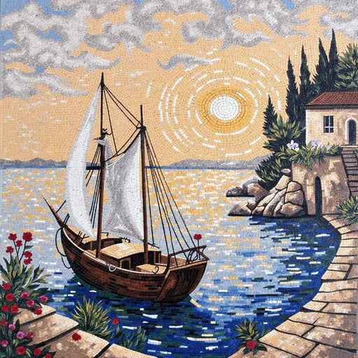 Exclusive Desert Oasis at Dawn Premium  Tile Art Stone Mosaic Art