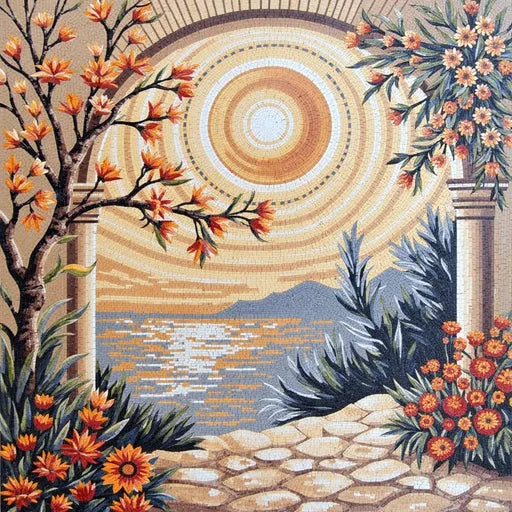 Luxury Tuscan Vineyard Sunset Premium  Tile Art Stone Mosaic Art