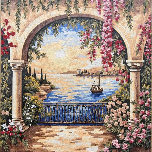 Exclusive Desert Oasis at Dawn Premium  Tile Art Stone Mosaic Art