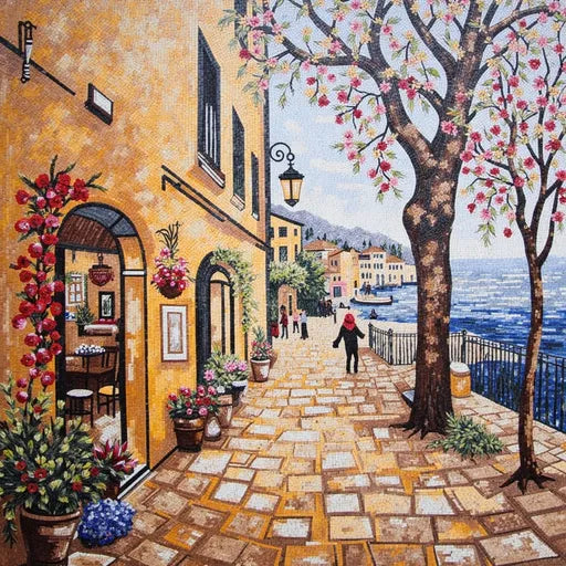 Hand-Set Tuscan Vineyard Sunset Premium  Tile Art Stone Mosaic Art