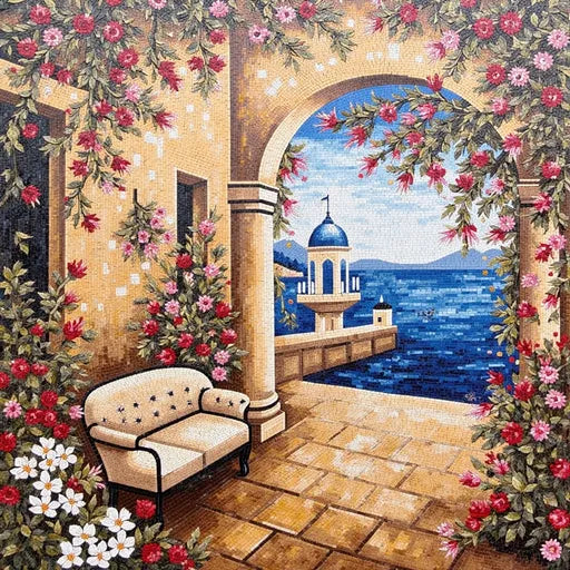 Mastercrafted Mediterranean Seascape Premium  Tile Art Stone Mosaic Art
