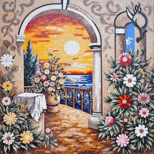 Elegant Snowy Mountain Vista Premium  Tile Art Stone Mosaic Art