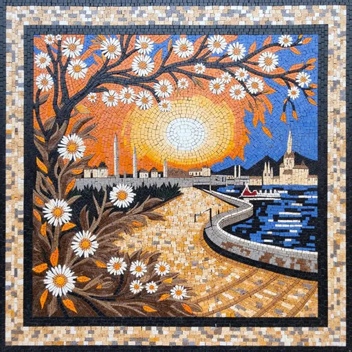 Exclusive Mediterranean Seascape Premium  Tile Art Stone Mosaic Art