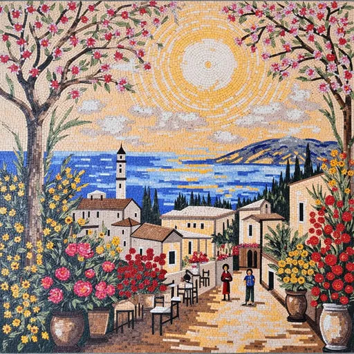 Elegant Forest Stream in Autumn Premium  Tile Art Stone Mosaic Art