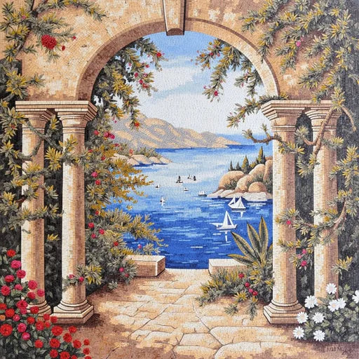 Heritage Desert Oasis at Dawn Premium  Tile Art Stone Mosaic Art