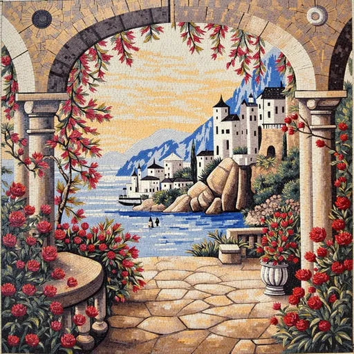 Classic Desert Oasis at Dawn Premium  Tile Art Stone Mosaic Art