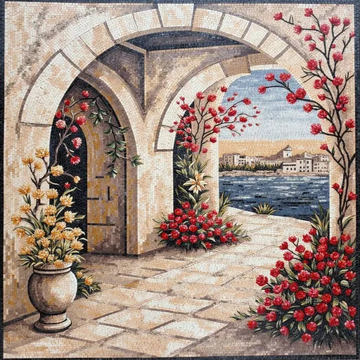 Mastercrafted Mediterranean Seascape Premium  Tile Art Stone Mosaic Art