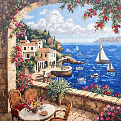 Hand-Set Forest Stream in Autumn Premium  Tile Art Stone Mosaic Art