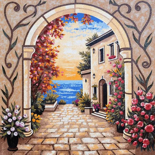 Fine Mediterranean Seascape Premium  Tile Art Stone Mosaic Art