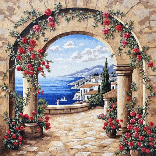 Signature Tuscan Vineyard Sunset Premium  Tile Art Stone Mosaic Art