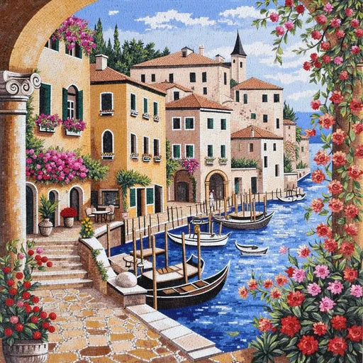 Contemporary Mediterranean Seascape Premium  Tile Art Stone Mosaic Art