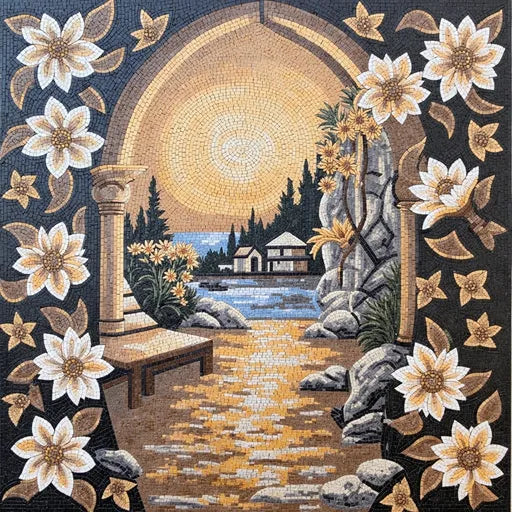 Luxury Tuscan Vineyard Sunset Premium  Tile Art Stone Mosaic Art