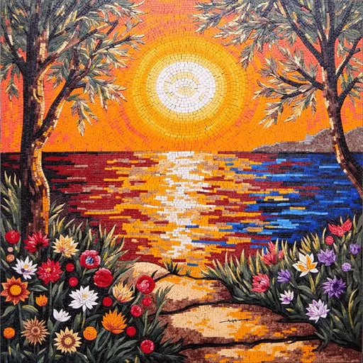 Bespoke Mediterranean Seascape Premium  Tile Art Stone Mosaic Art