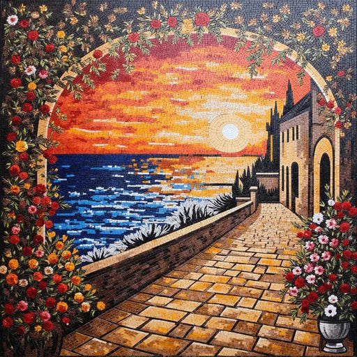 Elegant Snowy Mountain Vista Premium  Tile Art Stone Mosaic Art