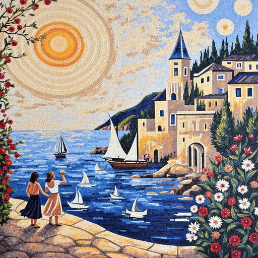 Exclusive Tuscan Vineyard Sunset Premium  Tile Art Stone Mosaic Art