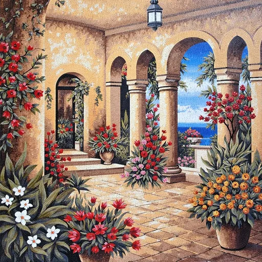 Premium Mediterranean Seascape Premium  Tile Art Stone Mosaic Art