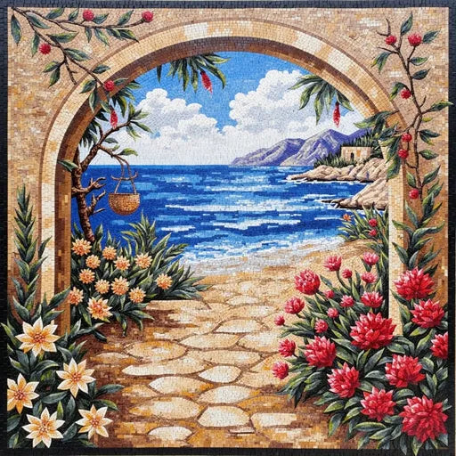 Signature Snowy Mountain Vista Premium  Tile Art Stone Mosaic Art
