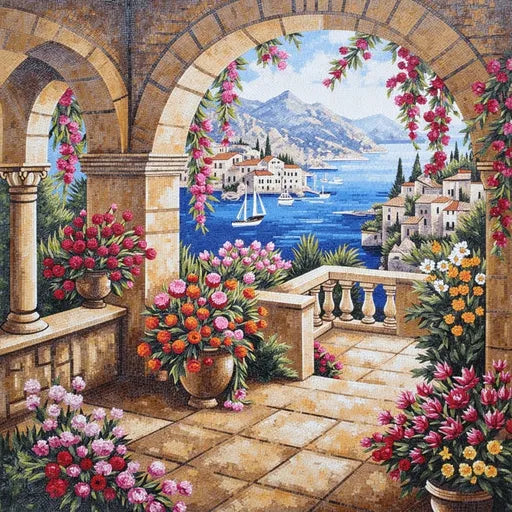 Luxury Desert Oasis at Dawn Premium  Tile Art Stone Mosaic Art