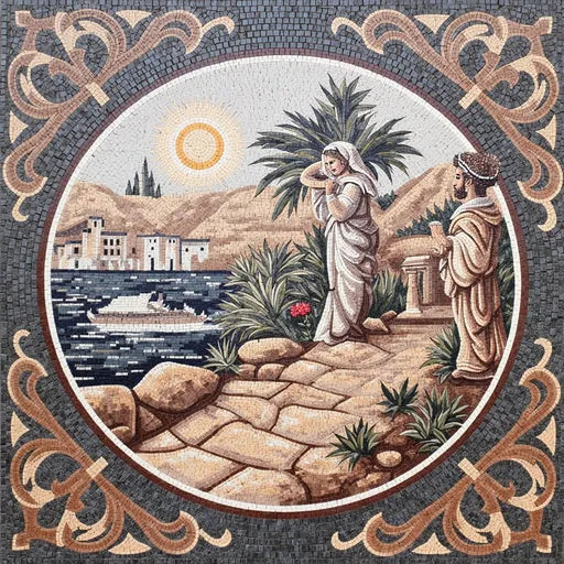 Heritage Mediterranean Seascape Premium  Tile Art Stone Mosaic Art