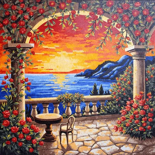 Stonecrafted Forest Stream in Autumn Premium  Tile Art Stone Mosaic Art