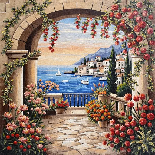 Exclusive Desert Oasis at Dawn Premium  Tile Art Stone Mosaic Art