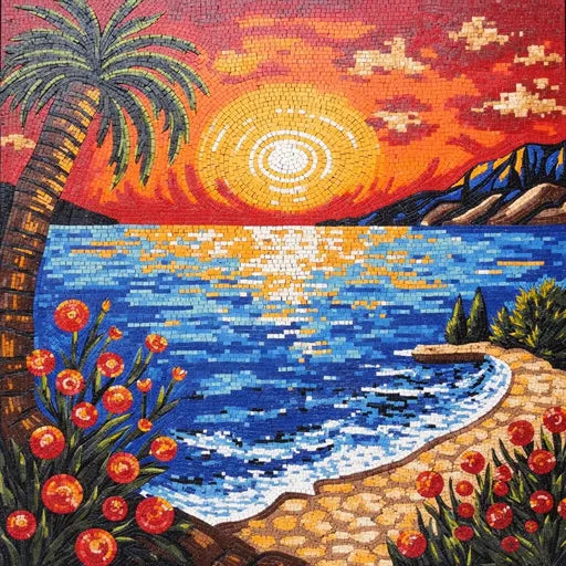 Classic Mediterranean Seascape Premium  Tile Art Stone Mosaic Art