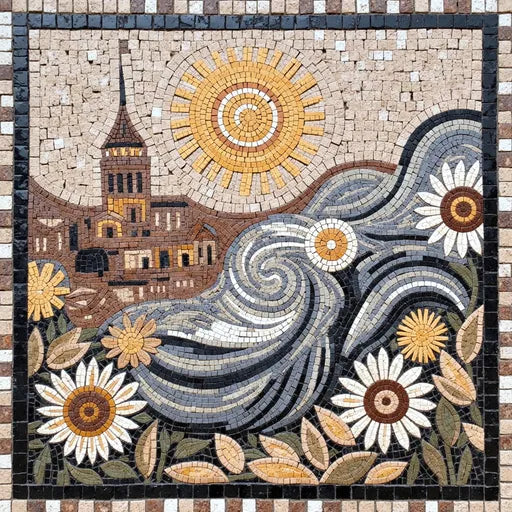 Fine Mediterranean Seascape Premium  Tile Art Stone Mosaic Art