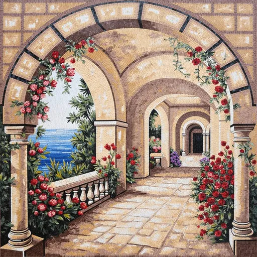 Hand-Set Snowy Mountain Vista Premium  Tile Art Stone Mosaic Art