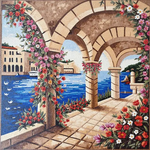Mediterranean Seascape Premium Mosaic Tile Art