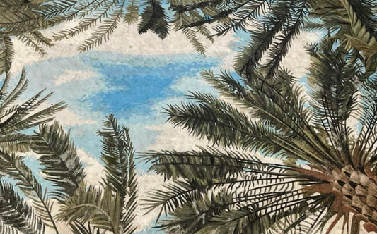 "Tropical Canopy" Handmade Palm Tree Mosaic: Sky View Botanical Wall Art