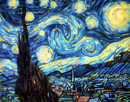 "Swirling Cosmos" Handmade Starry Night Mosaic: Van Gogh Inspired Wall Art